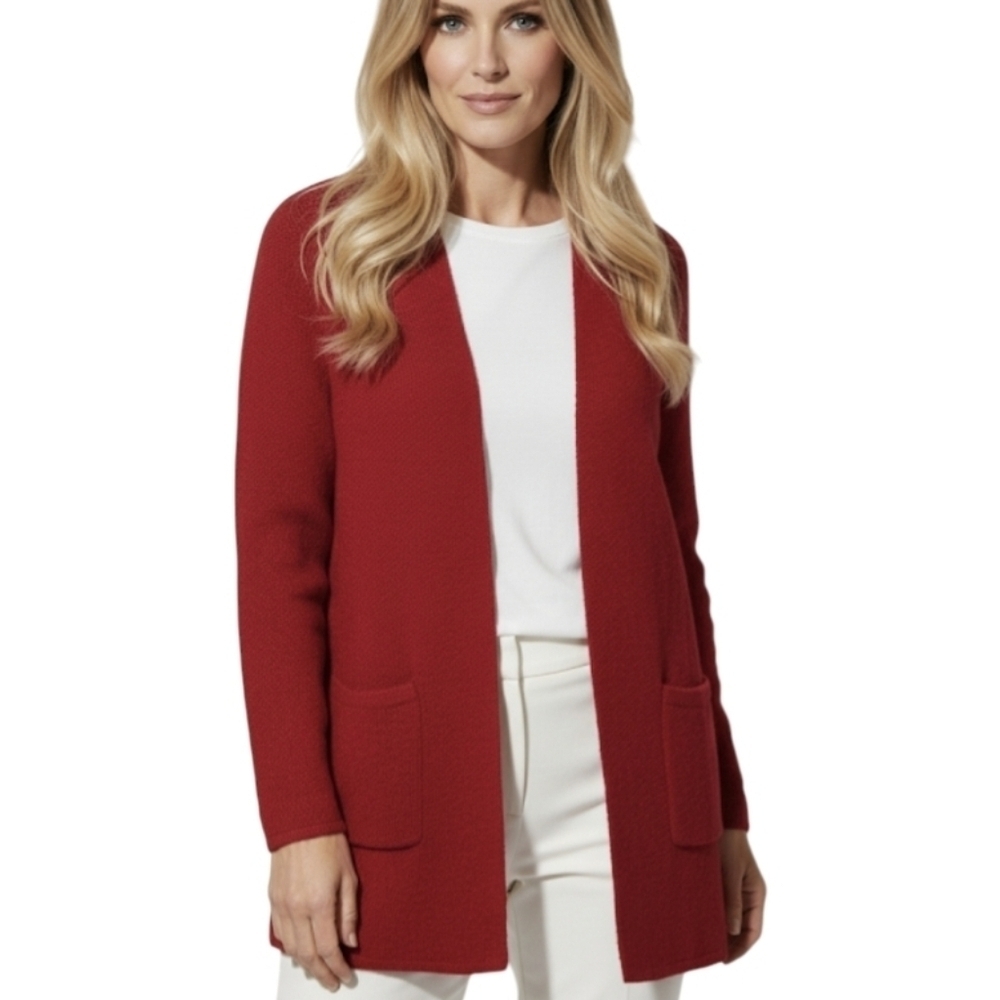 Excellent Condition J. Jill Silk Wool Cardigan Medium Red Long Holiday Christmas
